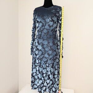 BLUE/BLACK VELVET LUREX DRESS WITH RUCHED LONG SLEEVES STINE GOYA UK
